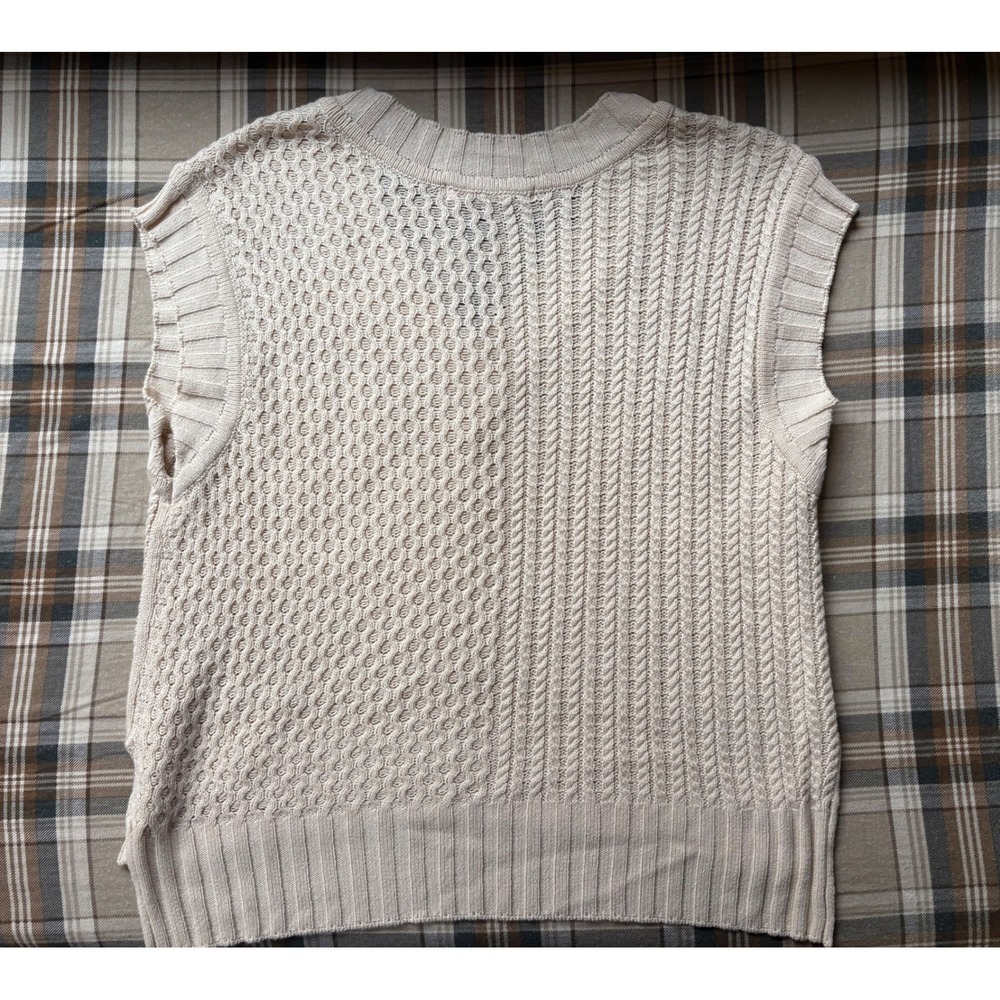 Altar'd State Cream Cable Knit Sweater Vest V-Neck Sleeveless Boho Beige Medium - Picture 7 of 8